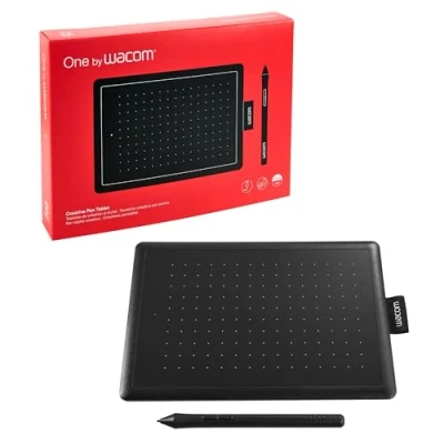Abbildung von One by Wacom Stifttablett mit drucksensitivem Stift, geeignet für Windows, Mac &amp; Chromebook, Small, schwarz / rot