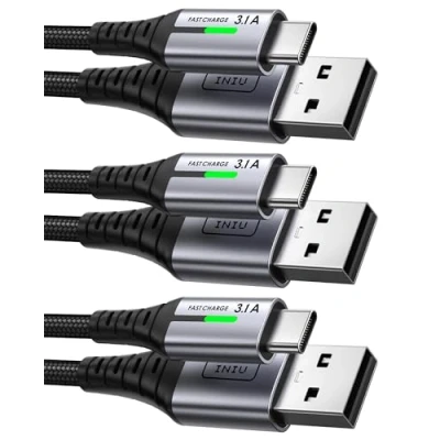 Abbildung von INIU USB C Kabel, [3 Stück 2m+2m+0,5m] 3.1A ladekabel Nylon Geflochten Schnellladekabel, auf Kabel für Samsung S24 23 22 iPhone 16 15 14 Pro Max Pixel 7 iPad MacBook Air usw.