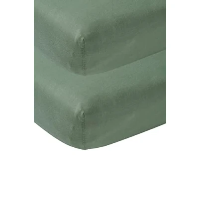Abbildung von Meyco Baby Uni Spannbettlaken 2er Pack für das Beistellbett (Bettlaken mit weicher Jersey Qualität, aus 100% Baumwolle, perfekte Passform durch Rundum Gummizug, Maße: 50 / 90cm), Waldgrün
