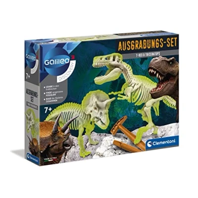 Abbildung von Clementoni 69408 Galileo Discovery Ausgrabungs Set T Rex und Triceratops, Spielzeug für Kinder ab 7 Jahren, Ausgraben von Dinosaurier Fossilien mit Ha mmer Meißel, x 35 26 cm