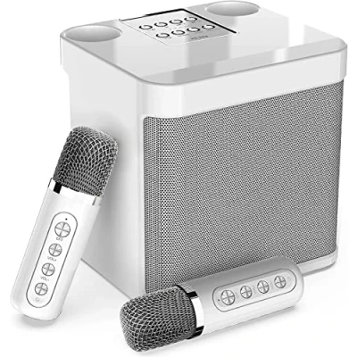 Abbildung von Karaoke Anlage mit 2 Mikrofonen,Bluetooth Maschine, Kabellose Anlage, Lautsprecher Mikrofon, Set für Party, Aktivitäten, Unterstützung Bluetooth, AUX, USB/TF (Weiß)