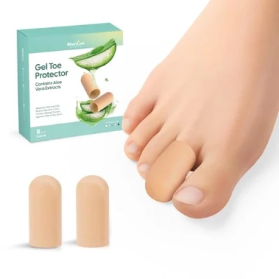 Abbildung von Welnove 8x Silikon Zehenkappen mit Aloe Vera Schutz für Hühneraugen, Blasen &amp; Hammerzehen Bei eingewachsenen Nägeln Ballenschmerzen (8M, Beige)