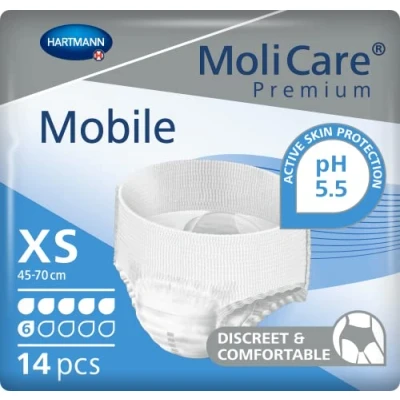 Abbildung von MoliCare Premium Mobile Einweghose: Diskrete Anwendung bei Inkontinenz für Frauen und Männer; 6 Tropfen, Gr. XS (45 70 cm Hüftumfang), 14 Stück