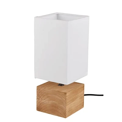 Abbildung von Reality Leuchten Tischleuchte Woody R50171030, Holz braun, Stoffschirm weiß, exkl. 1x E14