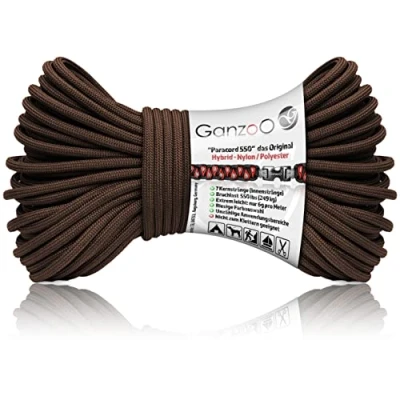 Abbildung von Ganzoo Paracord 550 Seil / 4mm Nylon/Polyester/Typ Hybrid/Armband Hunde Leine/Hunde Halsband 250Kg. Bruchlast/Outdoor Rope/Camping Schnur/Allzweckseil 30 Meter/Dunkelbraun