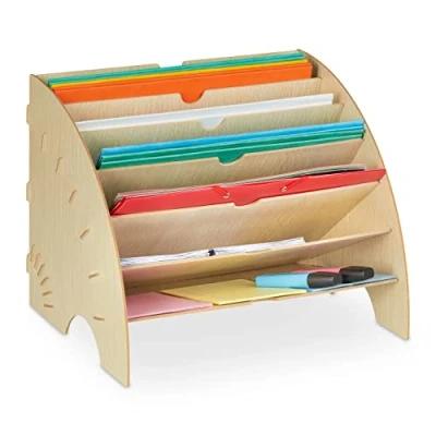 Abbildung von Relaxdays Dokumentenablage, 6 Ablagefächer, DIN A4, HxBxT 27 x 34 cm, Büro &amp; Schule, Organizer, MDF, Hellbraun