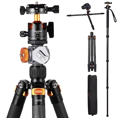 Abbildung von TARION Kamerastativ Kohlefaser Fototstativ dual 360 Panorama Kugelkopf Dreibeinstativ Einbeinstativ mit Schnellverwechselplatte und Erweiterungszubehör für Reisefotografie(Kamerastativ)