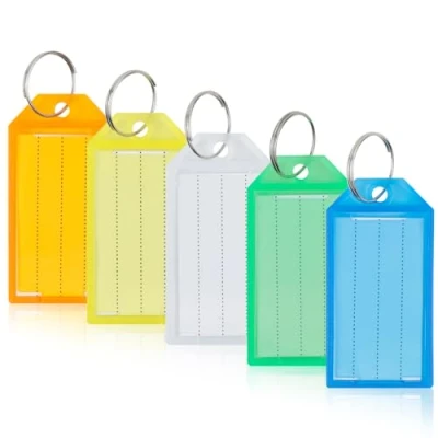 Abbildung von Romon Schlüsselanhänger Beschriftbar, 20er Pack Robust Kunststoff Beschriften, Etiketten Key Label Schlüssel Beschriftung zum Beschriften mit Split Ring Fenster, 5 Farben