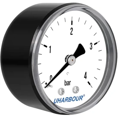 Abbildung von UHARBOUR Manometer Wasser 0 4 Bar, 1/4 Zoll, Druckluft Halterung auf der Rückseite, BSP Messinganschluss
