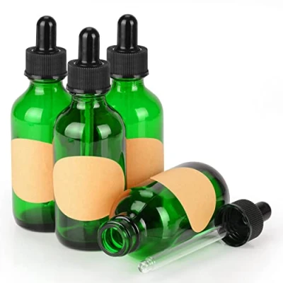 Abbildung von stonylab 4er Pack Glas Tropfflasche, Leere Glasflasche mit Kegelförmigem Glastropfer, Innenstöpsel und Etikett für Ätherische Öle, Aromatherapie Düfte (60 ml, Grün)