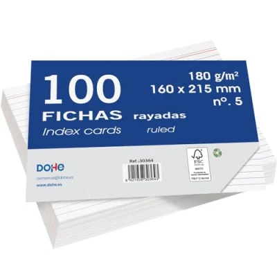 Abbildung von Dohe Karteikarten aus Karton, liniert, 100 Stück, Notizkarten, Größe A5 (21,5 x 16 cm), 180 g, Nr. 5, Büromaterial, Weiß