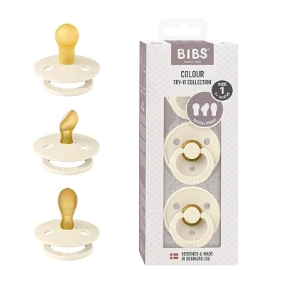 Abbildung von BIBS Colour Try It Kollektion: 3 Schnuller für die einzigartigen Bedürfnisse Ihres Babys, Kirschform, Symmetrische und Kiefergerechte Sauger. Naturkautschuk/Latex, 0+ Monate (3er Pack), Ivory