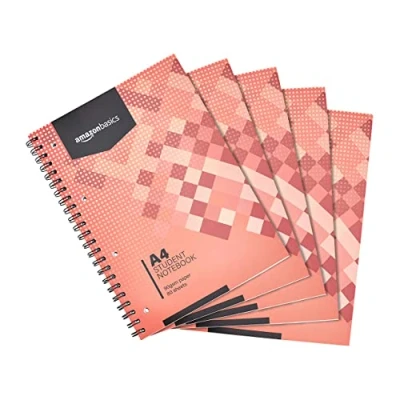 Abbildung von Amazon Basics Spiral Notizblock, 80 Blatt / 160 Seiten, A4, 90 GSM, 5 stück, 1er Pack, Weiß