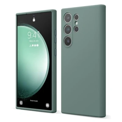 Abbildung von elago Flüssig Silikon Case Kompatibel mit Samsung Galaxy S24 Ultra Hülle, Premium Handyhülle, Ganzkörperschutz [4 Lagige Stoßfeste Struktur], Kratzfestes Weiches Mikrofaserfutter (Nachtgrün)