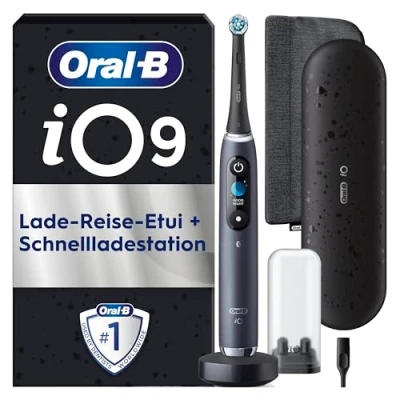 Abbildung von Oral B iO Series 9 Luxe Edition Elektrische Zahnbürste/Electric Toothbrush, 7 Putzmodi, Zahnpflege, Farbdisplay, Lade Reiseetui &amp; Beauty Tasche, black onyx