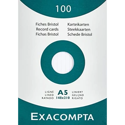 Abbildung von Exacompta 13808B 100er Pack Karteikarten liniert DIN A5 in Kartonschachtel 14,8 x 21cm ideal für die Schule und Universität zum Lernen weiß