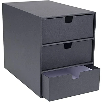 Abbildung von BIGSO BOX OF SWEDEN INGRID Schubladenbox für Dokumente und Bürobedarf Schreibtisch Organizer mit 3 Schubladen Ablagesystem aus Faserplatte Papier dunkelgrau