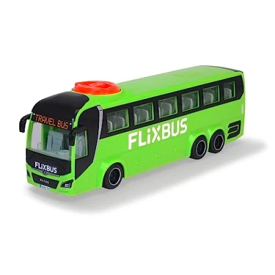 Abbildung von Dickie Toys Spielzeug Bus Man FlixBus (grün) lenkbarer Reise (26,5 cm) zum Spielen für Kinder ab 3 Jahren, Spielzeugauto mit Lenkung &amp; Türen Öffnen