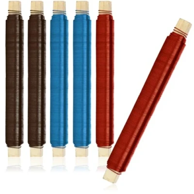 Abbildung von com four® 6X Blumenwickeldraht Set, Bindedraht braun, rot und blau lackiert, auf Holzstab gewickelt, 600 g (Farbe 06 Stück)