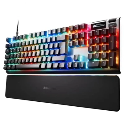 Abbildung von SteelSeries Apex Pro Gen 3 HyperMagnetic Gaming Tastatur OmniPoint 3.0 Switches anpassbares Ansprechverhalten Rapid Trigger Tap/SOCD OLED RGB PBT Keycaps DE Layout QWERTZ