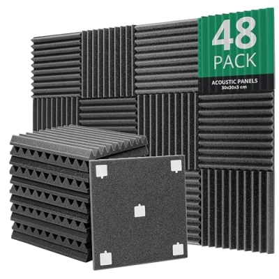 Abbildung von ROVSON Akustikschaumstoff, 48 Stück Akustikpaneele, 30x30x3cm, Hochdichte Schallabsorber Wand, Schallabsorber, Schalldämmung für Tonstudio, Anthrazit Grau, Enthält Klebstoffe