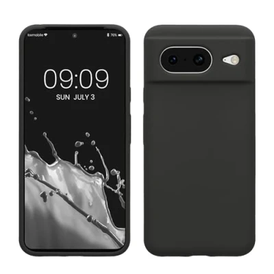 Abbildung von kwmobile Hülle kompatibel mit Google Pixel 8 Silikon Handy Case Handyhülle weiche Oberfläche kabelloses Laden Schwarz matt