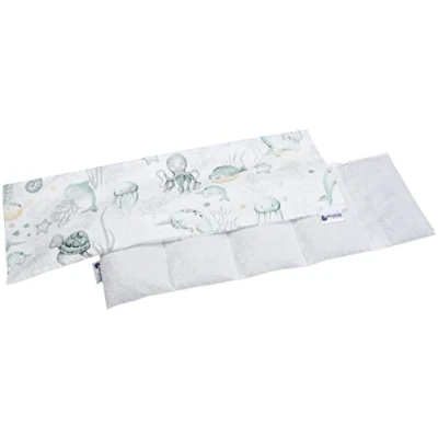 Abbildung von Medi Partners Kirschkernkissen 60x20cm 800g 100% Baumwolle 5 kammern Körnerkissen groß Öko Natur Wärmekissen Kältetherapie abnehmbarer Bezug (Ozean)