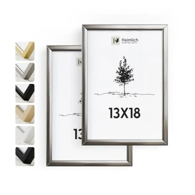 Abbildung von Heimlich® Bilderrahmen 13x18 cm, Aluminium, Metall, Silber, 2er Pack Mittlere mit Folienabdeckung Wandmontage oder Tischaufsteller
