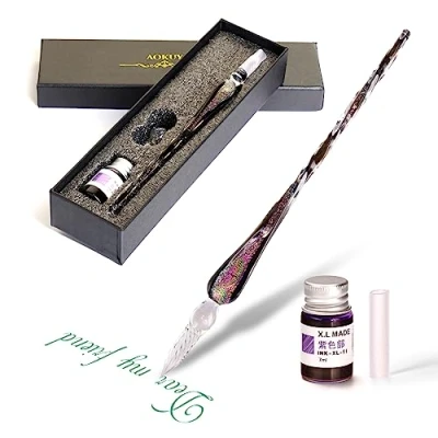 Abbildung von Glasstifte Set Kalligraphie Stift Schreiben, Glas Dip Pen und Tinte Set,für Grußkarten, Unterschriften, Zeichnen, Schreiben.