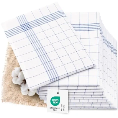Abbildung von ZOLLNER 12er Set Geschirrtücher Halbleinen in 50x70 cm super saugstarke und fusselfreie Küchentücher waschbar bis 95C grau weiß kariert Gastronomiequalität Oeko Tex® Zertifiziert