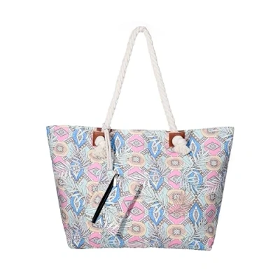 Abbildung von DonDon Strandtasche mit Reißverschluss, Große XXL, Shopper Tasche Damen Praktische Beach bag Umhängetasche Badetasche für Strand und Meer Modern Life