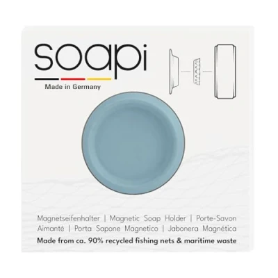 Abbildung von Soapi Schwebender Seifenhalter Magnet zum Kleben Wand Magnethalter für Seife Ablage Seifenschale Magnetseifenhalter ohne Bohren/Saugnapf (1, Hellblau)