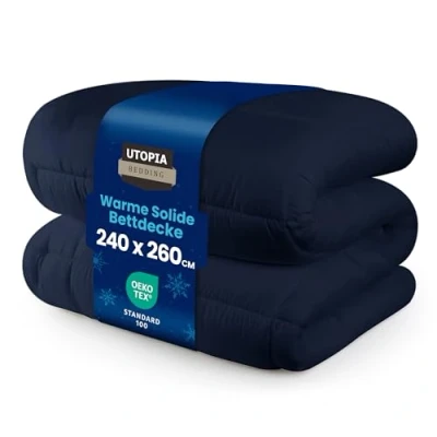 Abbildung von Utopia Bedding Bettdecke 240 x 260 cm, Ganzjahresdecke 370 GSM Füllung, atmungsaktive Schlafdecke, Steppdecke, Super Weiche Kuschelige (Marineblau)