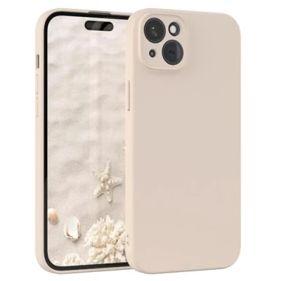 Abbildung von EAZY Case Silikonhülle für iPhone 15 Plus Hülle Silikon Beige weich stoßfeste Handyhülle Schutzhülle mit Kameraschutz Dünn Premium Schutz Cover TPU Phone Bumper in Taupe
