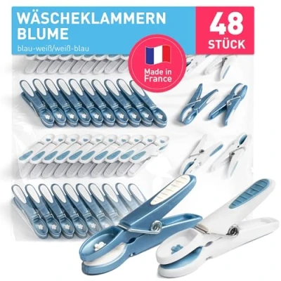 Abbildung von culiclean Wäscheklammern stabil ohne Abdruck Blume 48 Stück Coral weiß robuste Kunststoff Kluppen Soft Grip Clothes Pegs ideal zum Aufhängen von Wäsche Hosen T Shirts Unterwäsche Socken