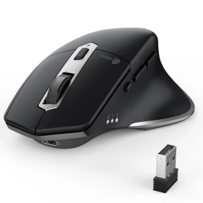 Abbildung von iClever Kabellose Bluetooth Maus, wiederaufladbare Funkmaus, Ergonomische Maus kabellos für Laptop PC Computer, Mac OS,Android,Windows, Silber&amp;Schwarz