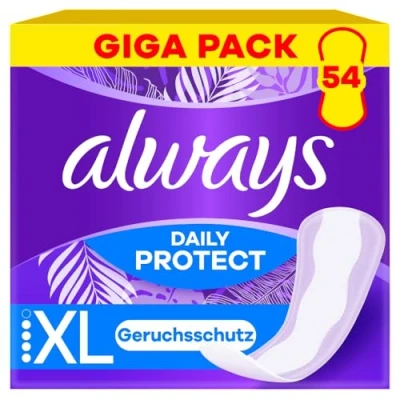 Abbildung von Always Daily Protect Slipeinlagen Damen Extra Long (54 Binden), Giga Pack, mit frischem Duft, passend für alle Slipformen, atmungsaktiv, flexibel