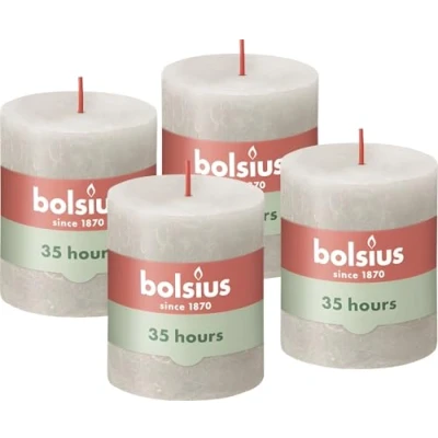 Abbildung von Bolsius Rustik Stumpenkerzen Anthrazit 4 Stück 8 x 7 cm Dekorative Haushaltkerzen Länge Brenndauer 35 Stunden Unparfümierte Natürliches Pflanzenwachs Ohne Palmöl