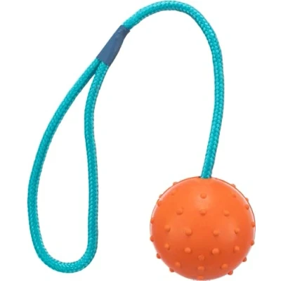 Abbildung von Trixie 3305 Ball am Seil, Naturgummi, ø 6/30 cm, orange/türkis, 1er Pack, Hund, Größen alle Rassen, Apportieren, Tauziehen