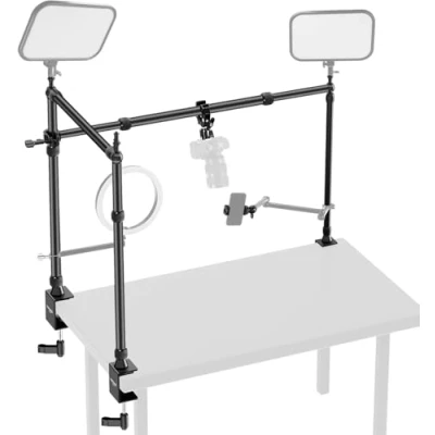 Abbildung von NEEWER Überkopf Kamerahalterung Tischhalterung mit Dual Ball Head Super Clamp/ Handyhalter/C Klemme für Desktopaufnahme von Oben nach Unten, Metall Multi Device Montage Plattform Fotografie, NK003