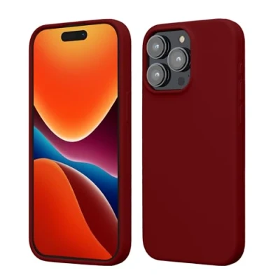 Abbildung von kwmobile Hülle für das iPhone 15 Pro Max Silikon Handy Case stoßfeste Handyhülle mit weicher Oberfläche Rhabarber Rot