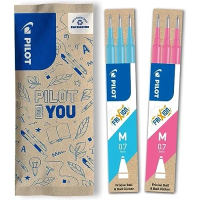 Abbildung von PILOT FriXion Ersatzminen 0.7 6 Stück Farben Hellblau/Pink Nachfüllminen mit radierbarer Tinte Kompatibel Ball &amp; Clicker mittlere Stärke Gel Tintenrollermine