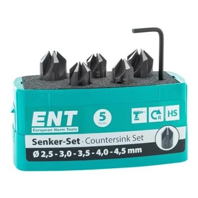 Abbildung von ENT 26518 5 tlg. Aufsteckversenker Set HSS, Durchmesser (d) 2,5 4,5 mm, E 90, in 0,5 mm Schritten