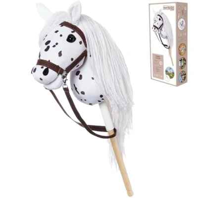 Abbildung von HOPPIHORSE Steckenpferd mit Trense A3 Hobby Horse Zügeln, Schultergurt, Schweif hochwertiges Plüsch Langer Mähne Silikongriff für besseren Halt Geschenkverpackung