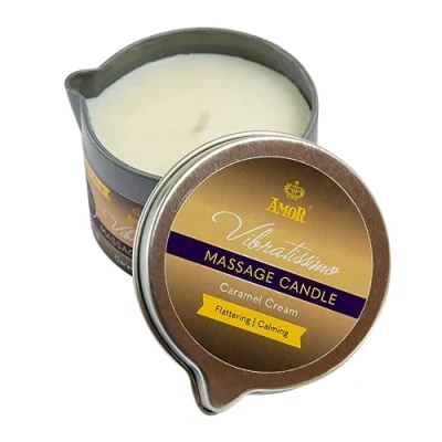Abbildung von VIBRATISSIMO Massagekerze Caramel Cream 100ml I Kerze mit Karamell Duft Entspannung aus natürlichen Rohstoffen &amp; Kokosöl für empfindliche Haut geeignet Massage Candle