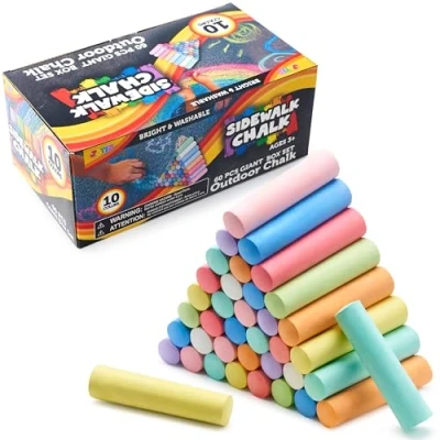 Abbildung von JOYIN 60 PCS ungiftige abwaschbare Jumbo Kreide für den Außenbereich (10 colors) for Painting on Chalkboard, Art Play and Playground Toy