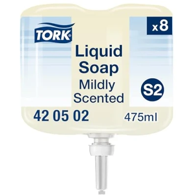 Abbildung von Tork Mild Duftende Hand Mini Flüssigseife S2, frischer Duft, 8 x 475 ml, 420502