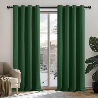 Abbildung von Deconovo Blickdichter Vorhang Grdinen Kälteschutz Verdunkelungsvorhang Wohnzimmer, 214x132 cm(HöhexBreite), Waldgrün, 2er Set