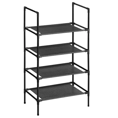 Abbildung von SONGMICS Schuhregal, 4 Ebenen, Schuhablage, Schuhaufbewahrung, schmal, 28 x 45 80 cm, Metallgestell, Ablagen aus Vliesstoff, für Flur, Schlafzimmer, schwarz LSR004B02