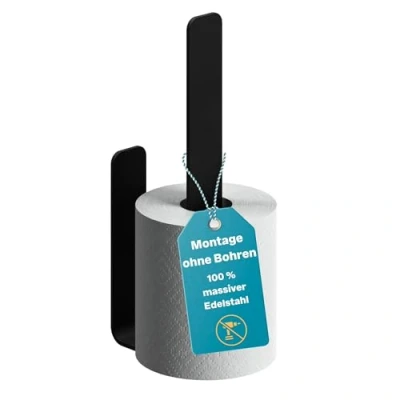 Abbildung von WEISSENSTEIN Toilettenpapier Aufbewahrung ohne Bohren Toilettenpapierhalter Edelstahl für die Wand Rollenhalter selbstklebend schwarz